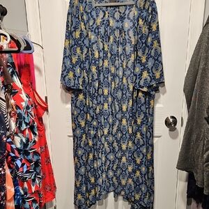 Torrid Blue and Yellow Patterned Cardigan